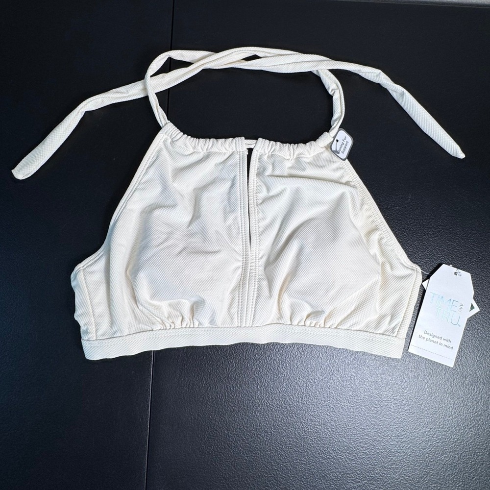 Time and Tru Womens High Neck Halter Bikini Top Vanilla Dream Small‎ 4-6 NWT